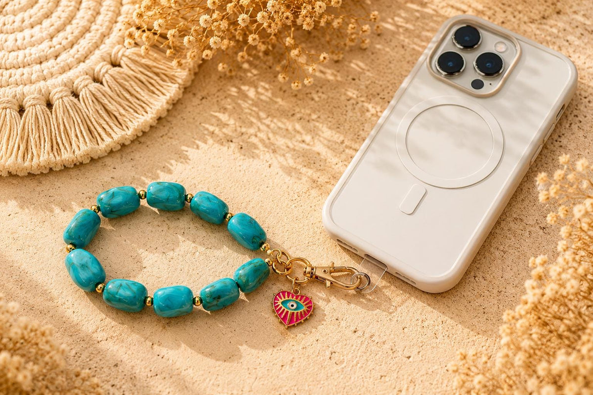 Turquoise Phone Strap with Custom Charm - Personalized Country Concert Accessory, Rodeo Phone Charm, Boho Boot Bling, Bride G