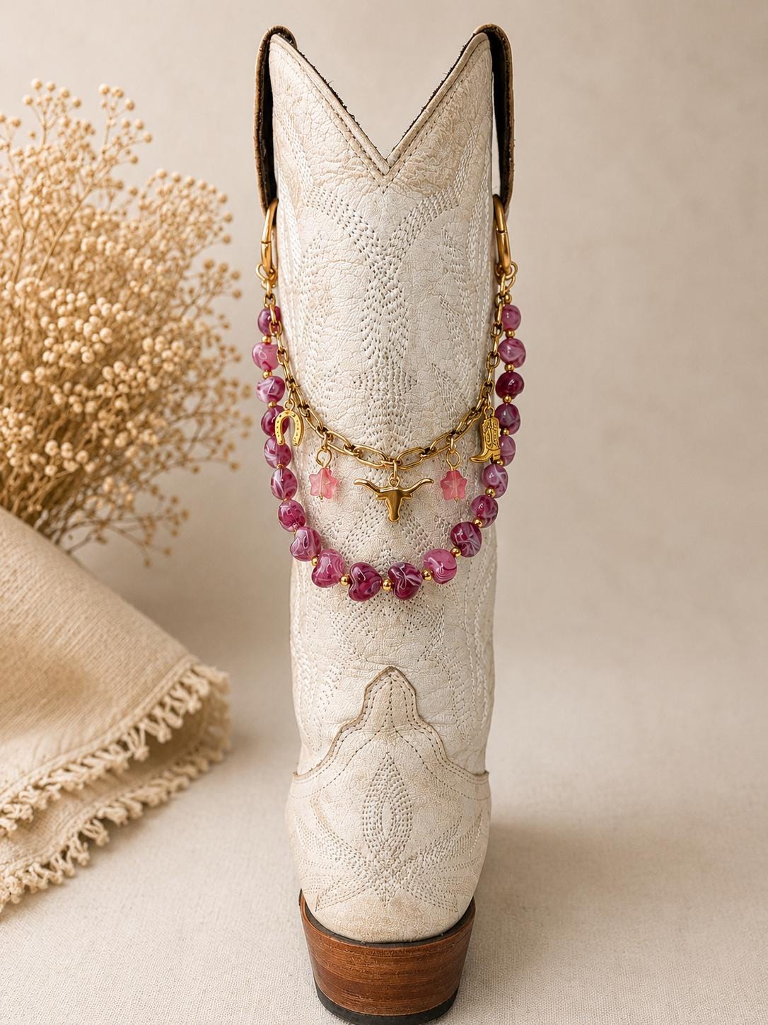 Cowboy Boot Chain Pink Charms Western Bling Rodeo Festival Accessory Country Concert Cowgirl Jewelry Boot Bling