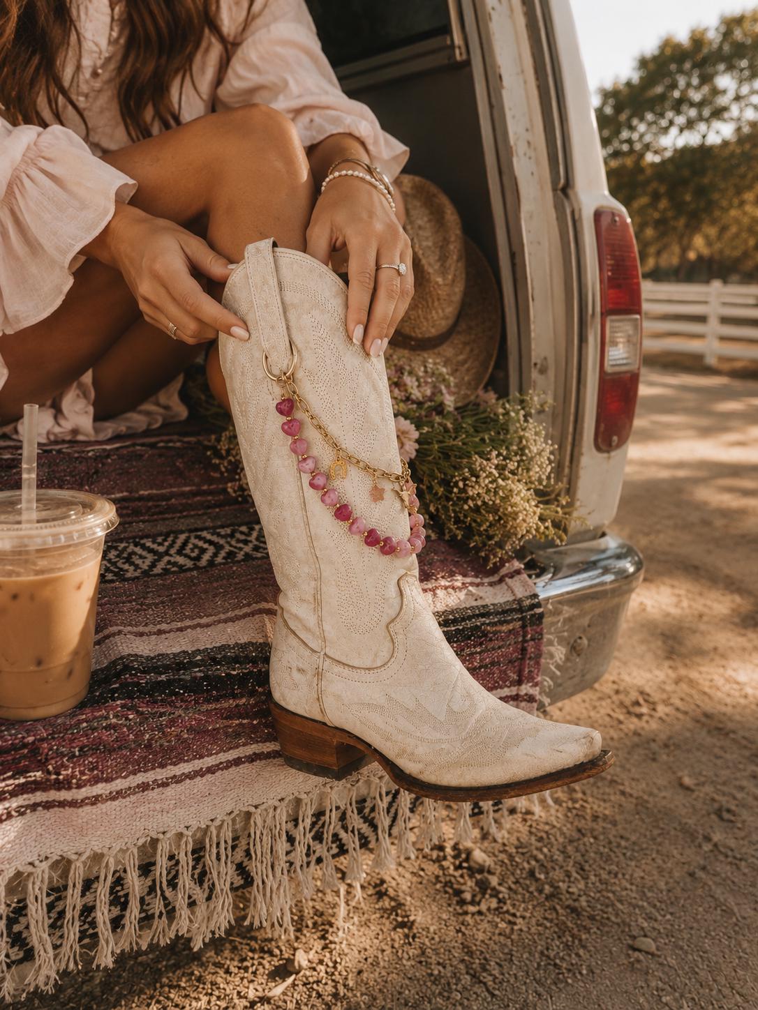 Cowboy Boot Chain Pink Charms Western Bling Rodeo Festival Accessory Country Concert Cowgirl Jewelry Boot Bling