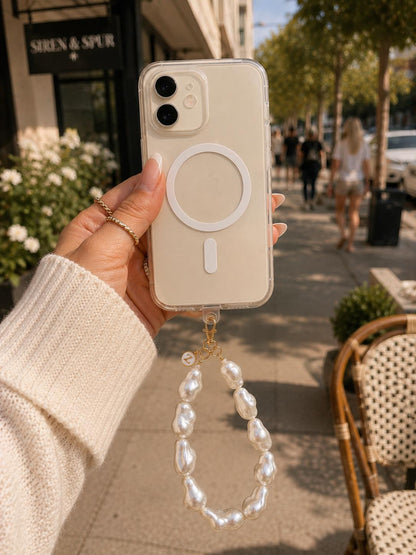 Pearl Phone Wristlet | Personalized Initial Charm | Bride Gift | Wedding Accessory | Bridesmaid Present