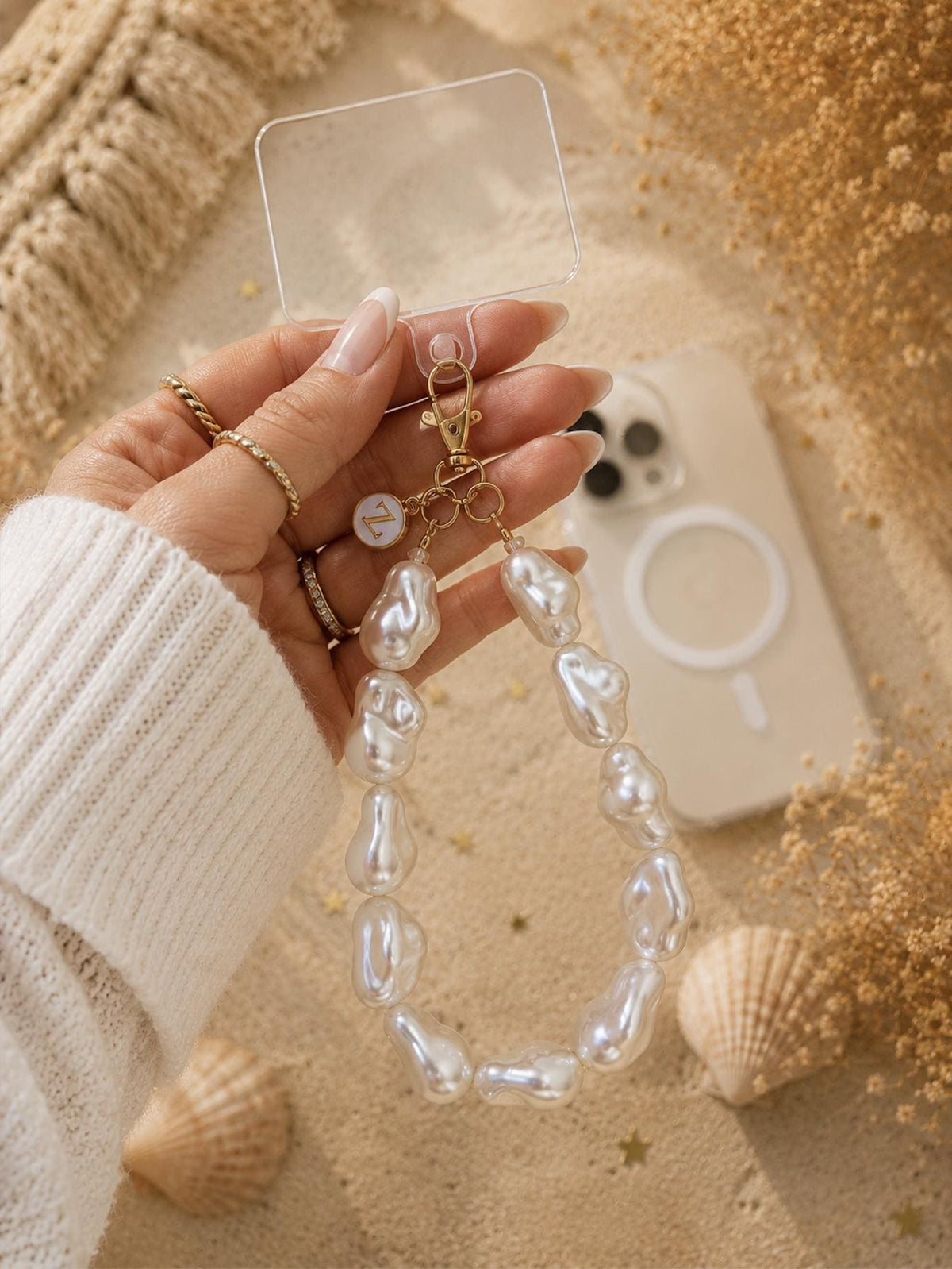 Pearl Phone Wristlet | Personalized Initial Charm | Bride Gift | Wedding Accessory | Bridesmaid Present