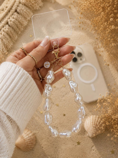 Pearl Phone Wristlet | Personalized Initial Charm | Bride Gift | Wedding Accessory | Bridesmaid Present