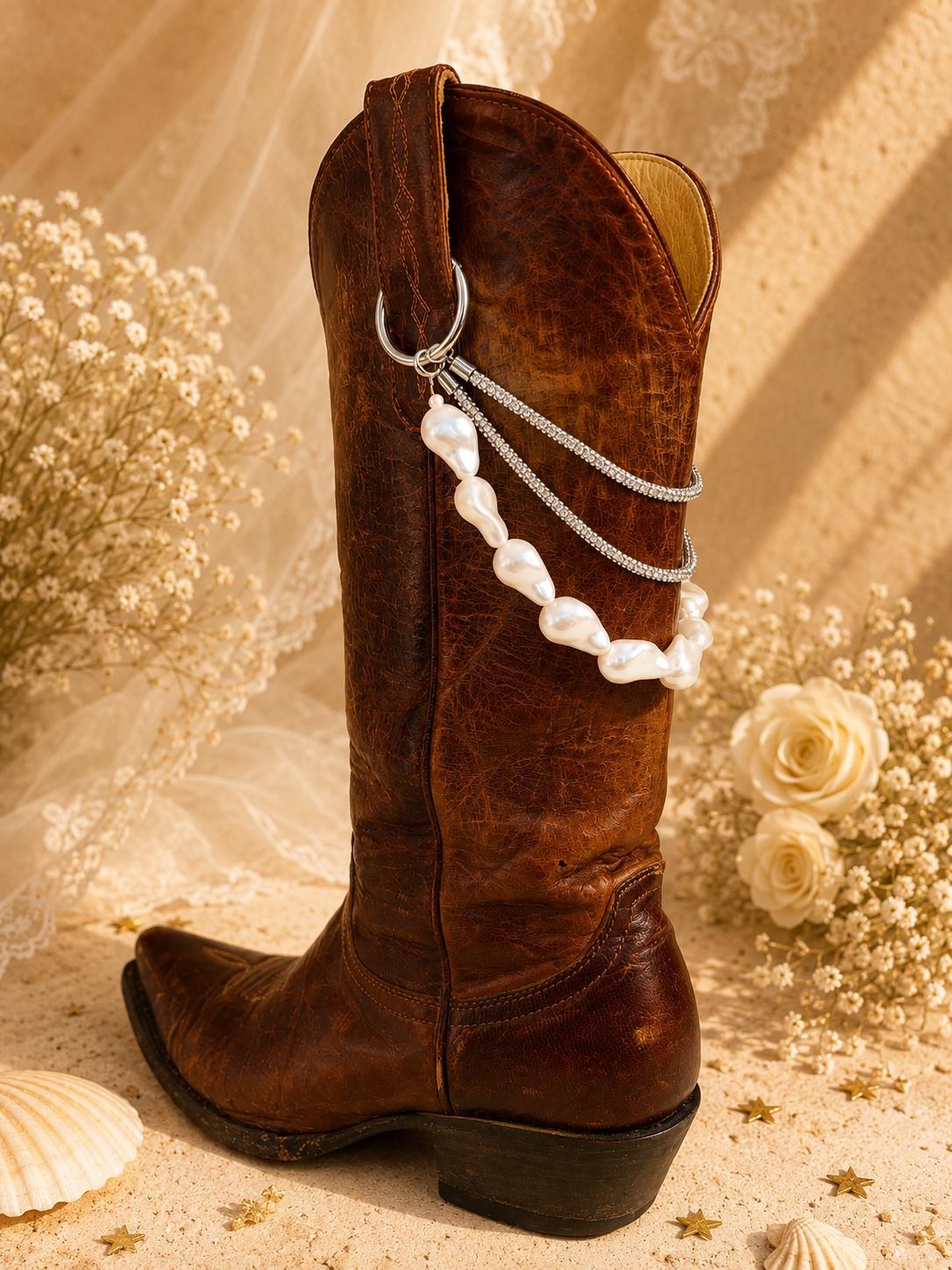 Pearl Bridal Boot Chain | Western Wedding Boot Jewelry | Handmade Bride Accessory
