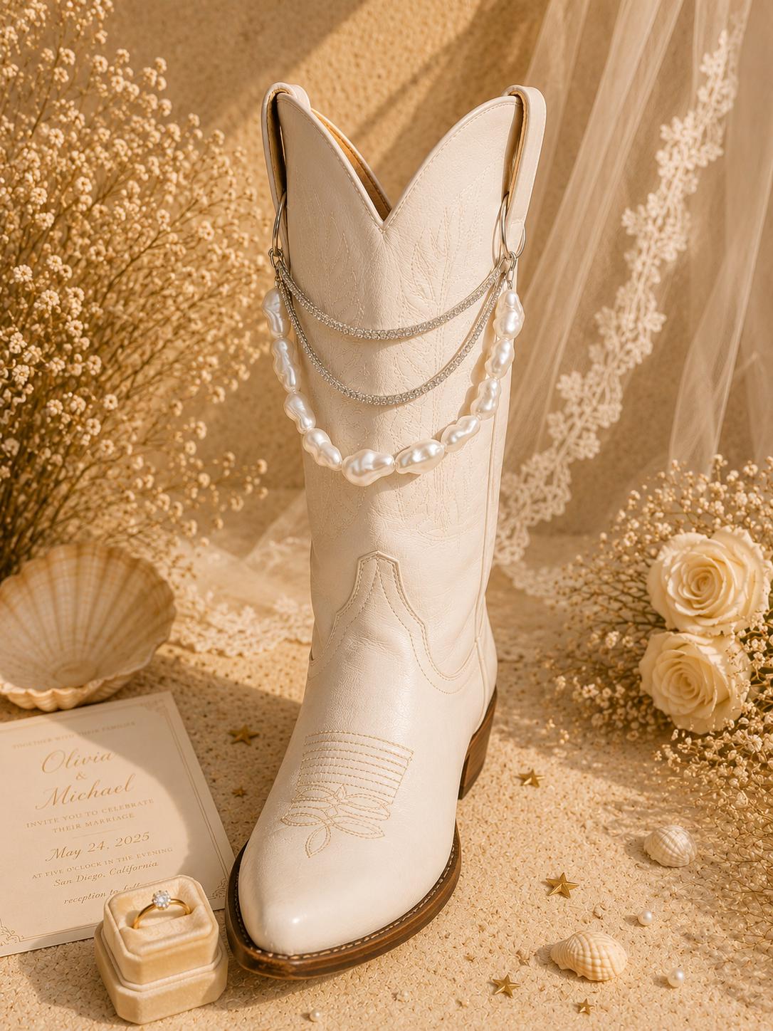 Pearl Bridal Boot Chain | Western Wedding Boot Jewelry | Handmade Bride Accessory