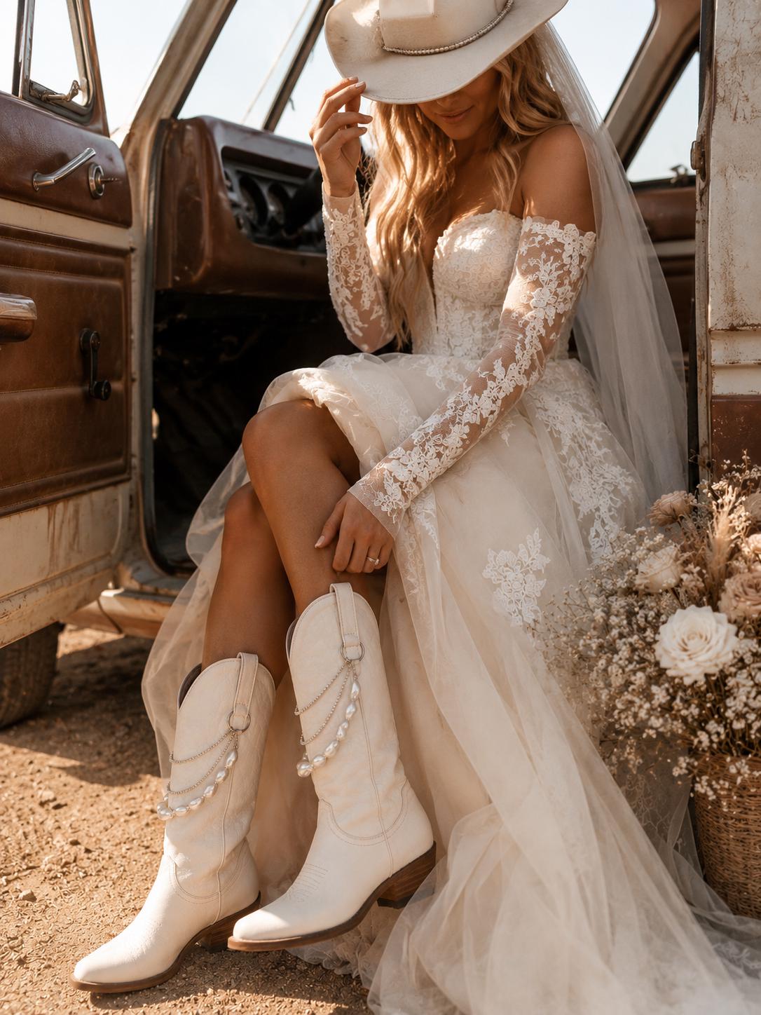 Pearl Bridal Boot Chain | Western Wedding Boot Jewelry | Handmade Bride Accessory