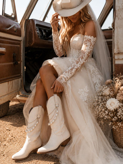 Pearl Bridal Boot Chain | Western Wedding Boot Jewelry | Handmade Bride Accessory