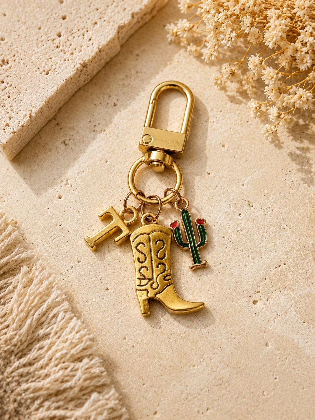 Personalized Gold Charm Keychain: Custom Bag or Purse Charm, Gift Idea, Bridesmaid & Birthday Gift, Make your own Keychain