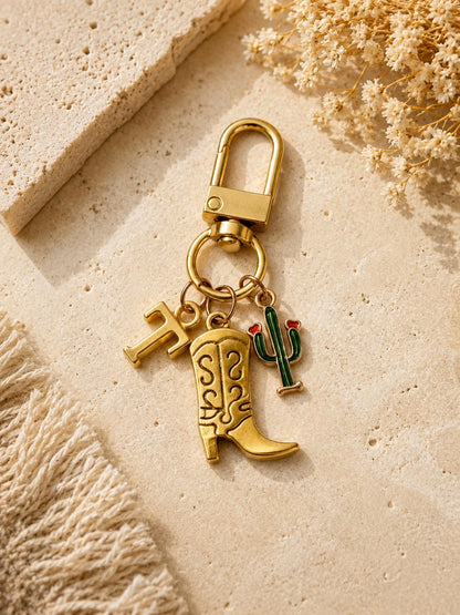 Personalized Gold Charm Keychain: Custom Bag or Purse Charm, Gift Idea, Bridesmaid & Birthday Gift, Make your own Keychain