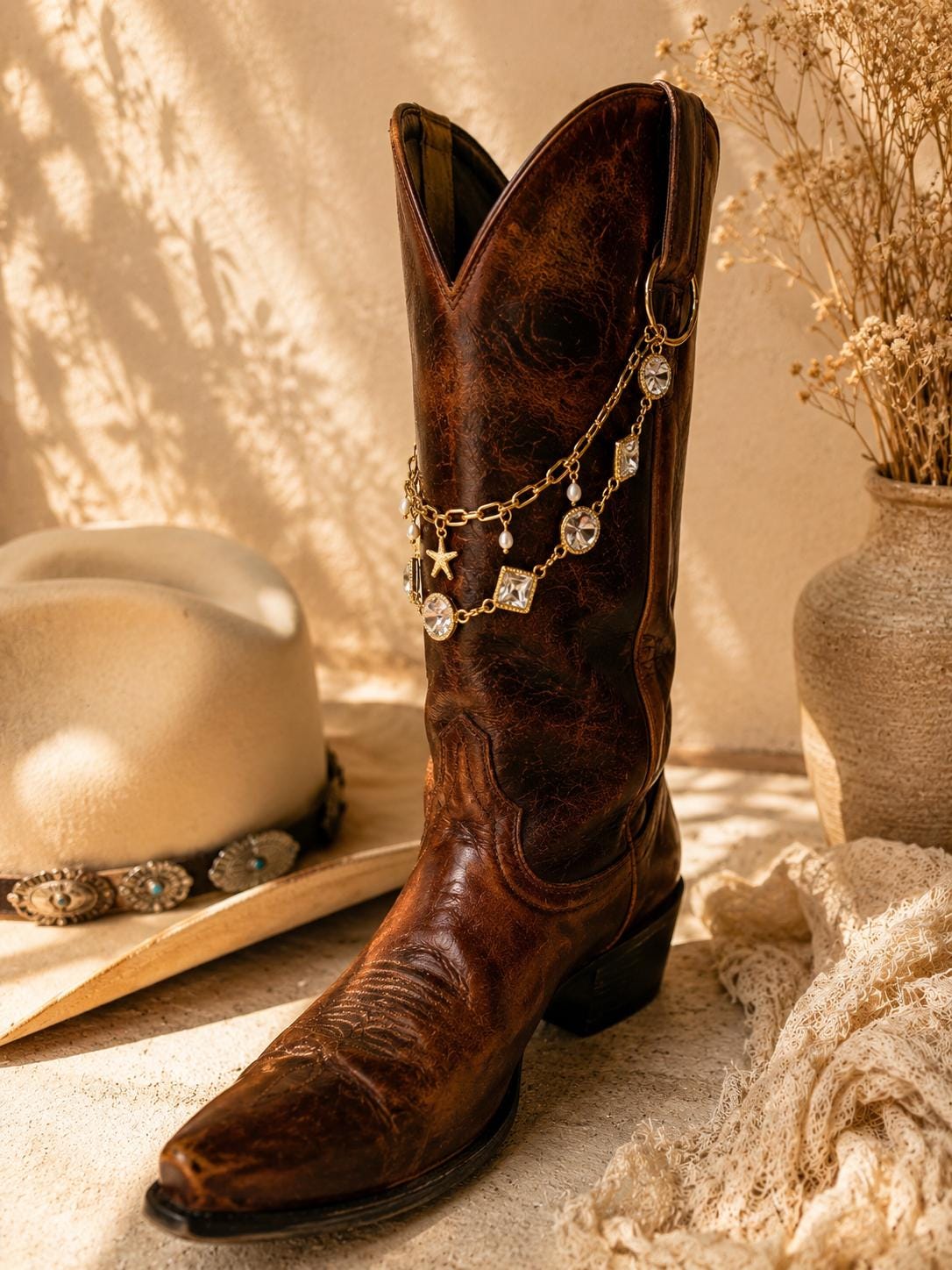 Western Boot Chain | Crystal Cowboy Boot Jewelry | Coastal Cowgirl Boot Charm | Country Concert Accessory | Bridal Cowgirl Gi
