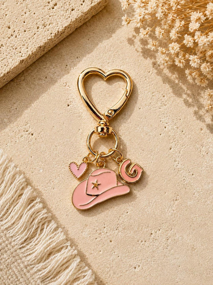 Personalized Gold Charm Keychain Custom Monogram Purse Accessory Engraved Name Bag Tag Bridesmaid Proposal Gift for Her