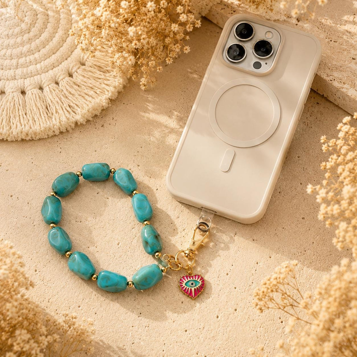 Turquoise Phone Strap with Custom Charm - Personalized Country Concert Accessory, Rodeo Phone Charm, Boho Boot Bling, Bride G