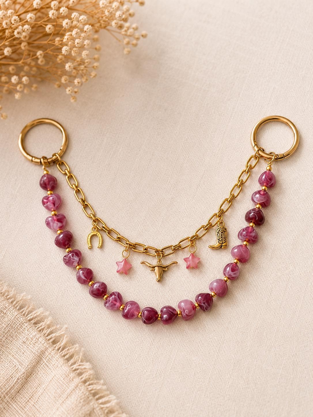 Cowboy Boot Chain Pink Charms Western Bling Rodeo Festival Accessory Country Concert Cowgirl Jewelry Boot Bling
