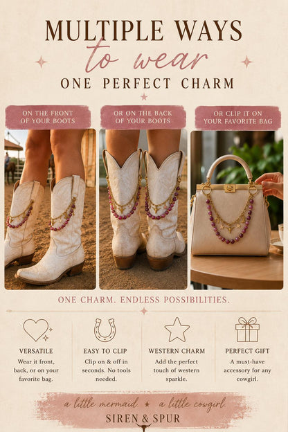 Cowboy Boot Chain Pink Charms Western Bling Rodeo Festival Accessory Country Concert Cowgirl Jewelry Boot Bling
