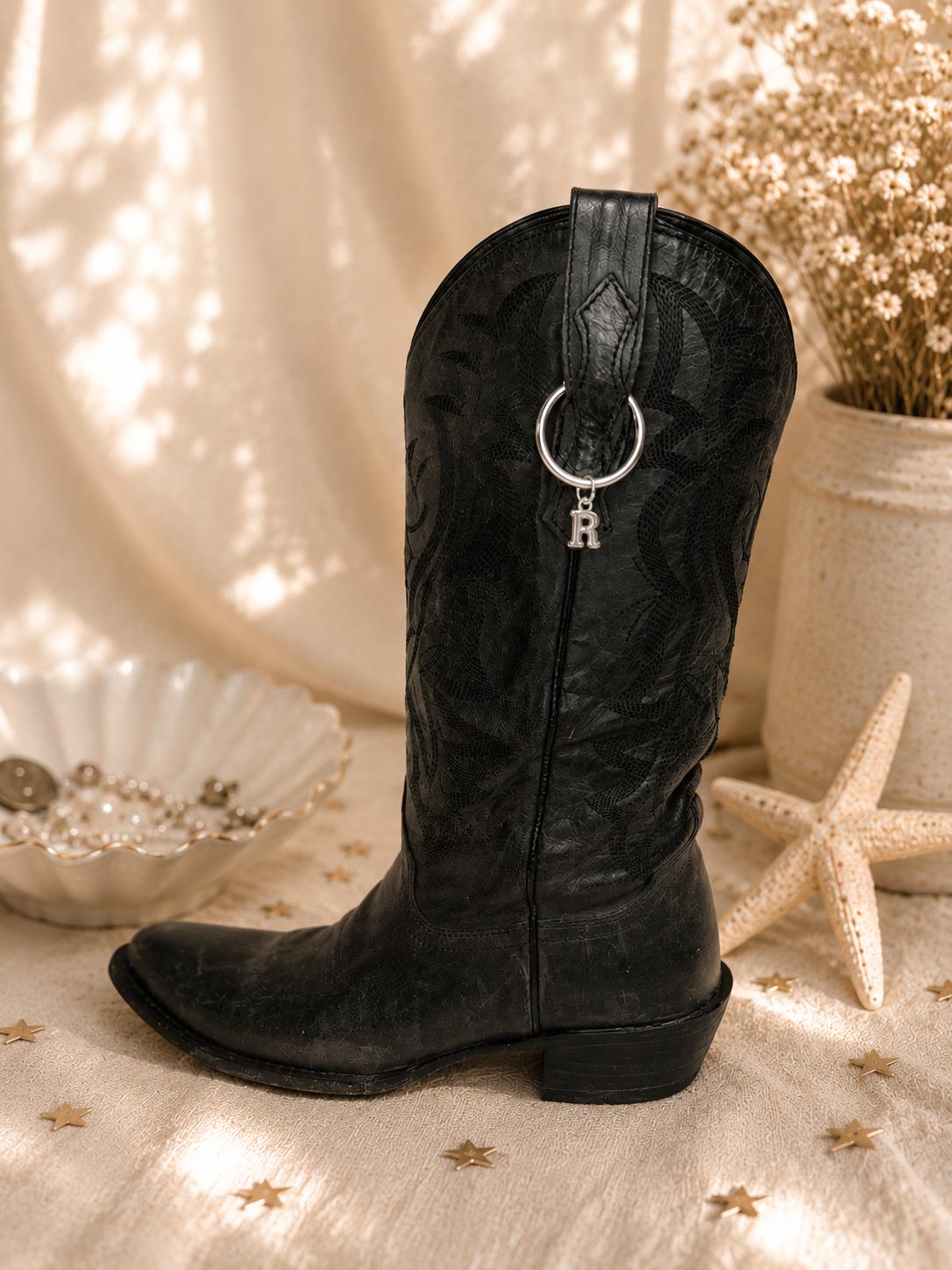 Personalized Silver Cowboy Boot Bling Jewelry, Custom Monogram Country Charms, Western Initial Accessory, Concert Cowgirl Gif