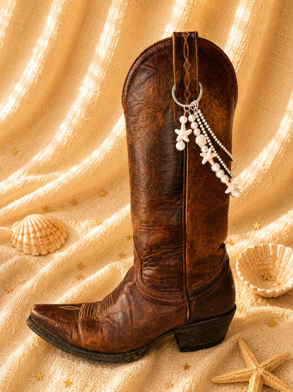 Western Boot Chain, Bridal Boot Jewelry, Pearl Cowboy Boot Charm, Coastal Cowgirl Wedding Accessory, White Pearl Boot Bling, 