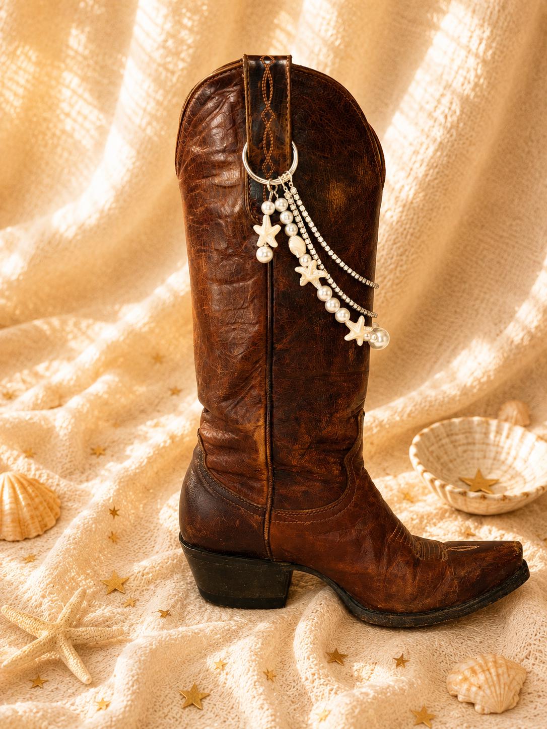 Western Boot Chain, Bridal Boot Jewelry, Pearl Cowboy Boot Charm, Coastal Cowgirl Wedding Accessory, White Pearl Boot Bling, 