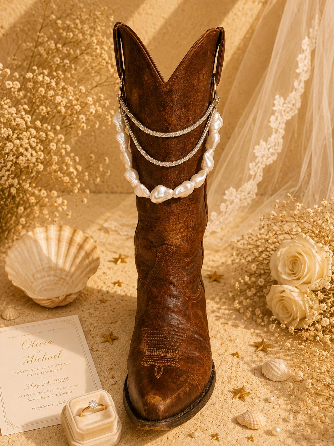 Pearl Bridal Boot Chain | Western Wedding Boot Jewelry | Handmade Bride Accessory