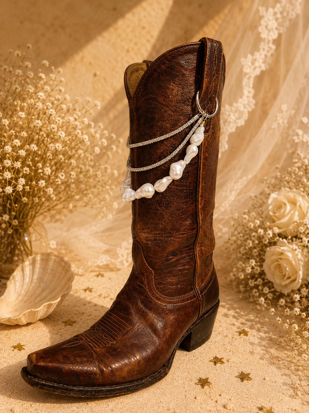 Pearl Bridal Boot Chain | Western Wedding Boot Jewelry | Handmade Bride Accessory