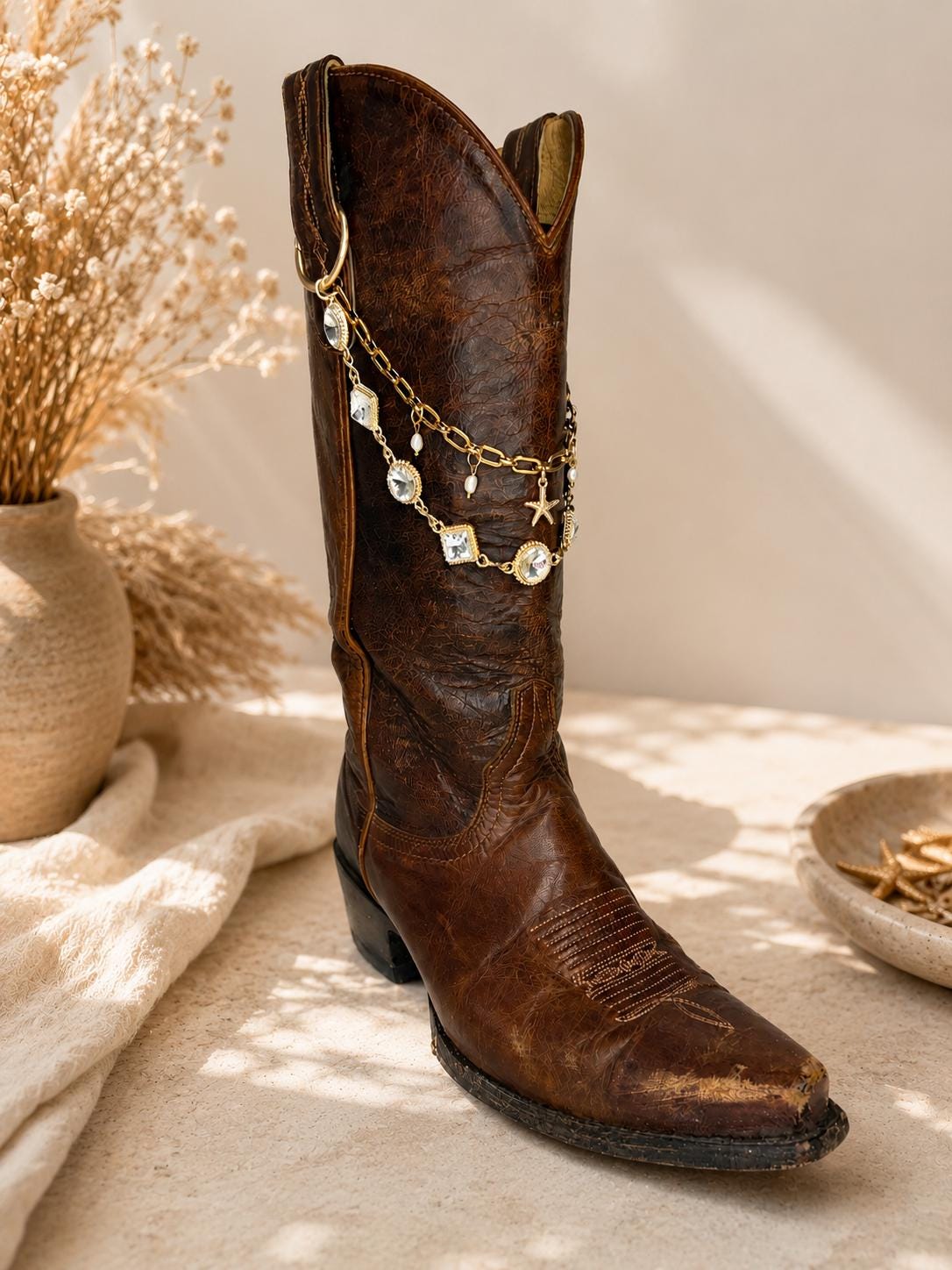 Western Boot Chain | Crystal Cowboy Boot Jewelry | Coastal Cowgirl Boot Charm | Country Concert Accessory | Bridal Cowgirl Gi