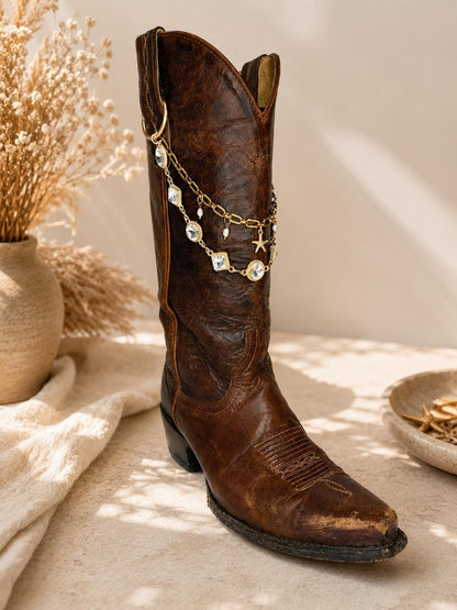 Western Boot Chain | Crystal Cowboy Boot Jewelry | Coastal Cowgirl Boot Charm | Country Concert Accessory | Bridal Cowgirl Gi