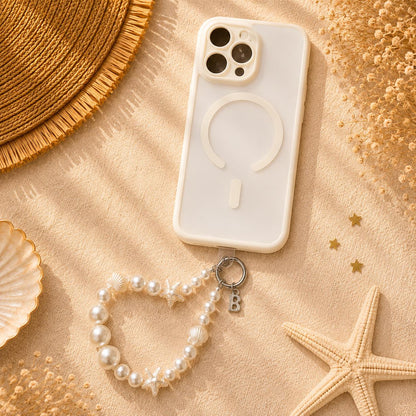 Personalized Pearl Phone Wristlet | Coastal Phone Charm | Beaded Phone Strap | Seashell Starfish Charm | Beach Gift for Her