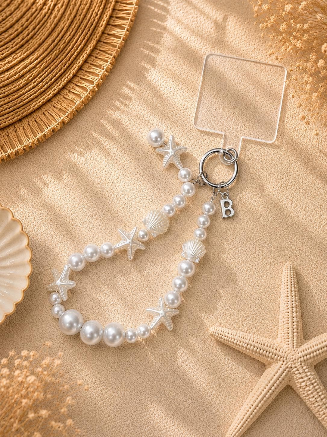 Personalized Pearl Phone Wristlet | Coastal Phone Charm | Beaded Phone Strap | Seashell Starfish Charm | Beach Gift for Her
