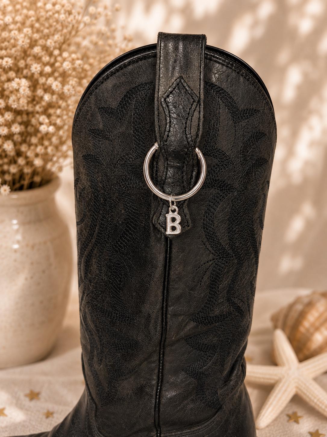 Personalized Silver Cowboy Boot Bling Jewelry, Custom Monogram Country Charms, Western Initial Accessory, Concert Cowgirl Gif