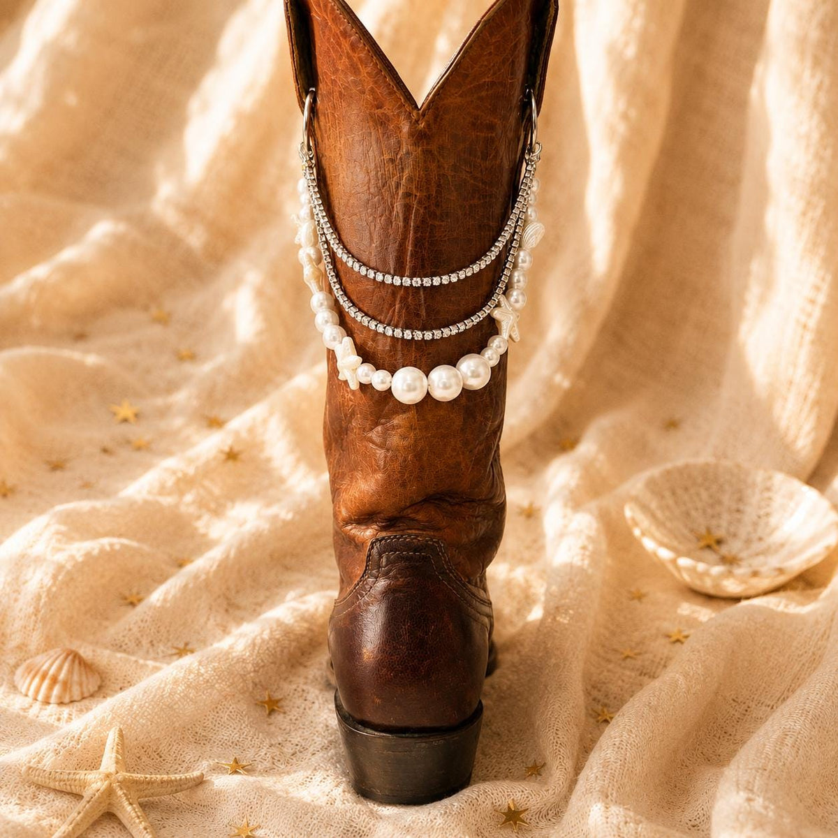 Western Boot Chain, Bridal Boot Jewelry, Pearl Cowboy Boot Charm, Coastal Cowgirl Wedding Accessory, White Pearl Boot Bling, 