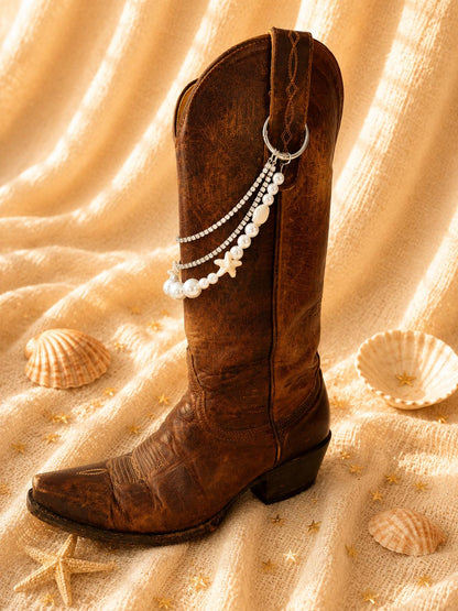 Western Boot Chain, Bridal Boot Jewelry, Pearl Cowboy Boot Charm, Coastal Cowgirl Wedding Accessory, White Pearl Boot Bling, 