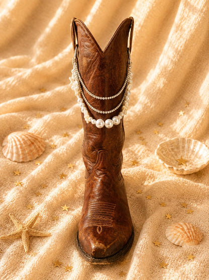 Western Boot Chain, Bridal Boot Jewelry, Pearl Cowboy Boot Charm, Coastal Cowgirl Wedding Accessory, White Pearl Boot Bling, 