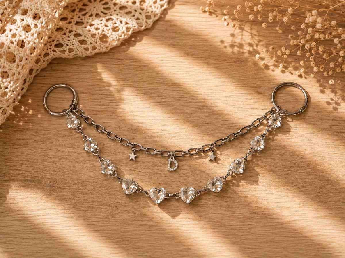 Personalized Crystal Heart Boot Chain, Silver Cowboy Boot Jewelry, Custom Initial Western Boot Charm, Country Concert Accessory