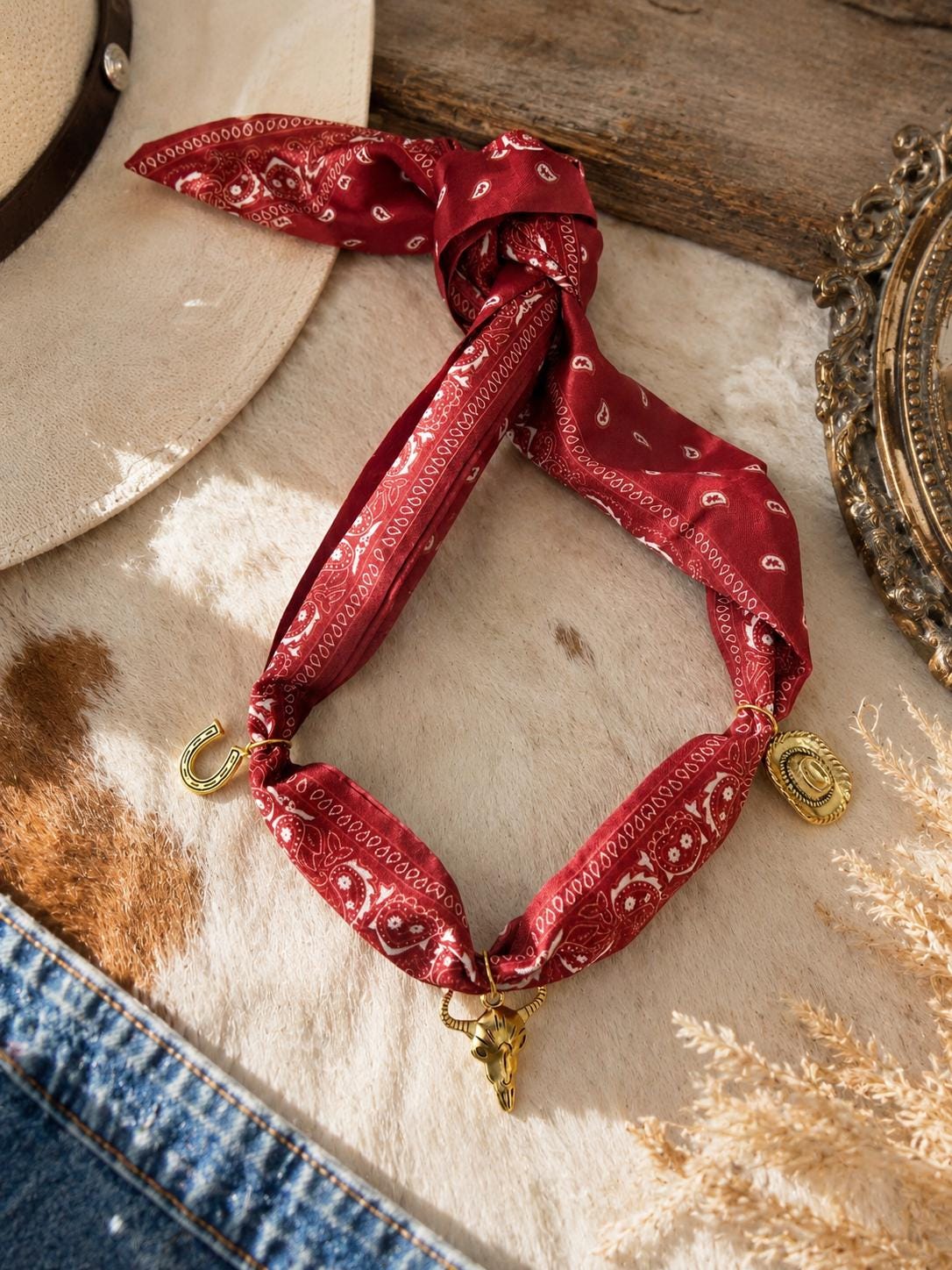 Custom Bandana Necklace, Western Charm Necklace, Build Your Own Cowgirl Jewelry, Personalized Rodeo Necklace, Country Concert Jewelry