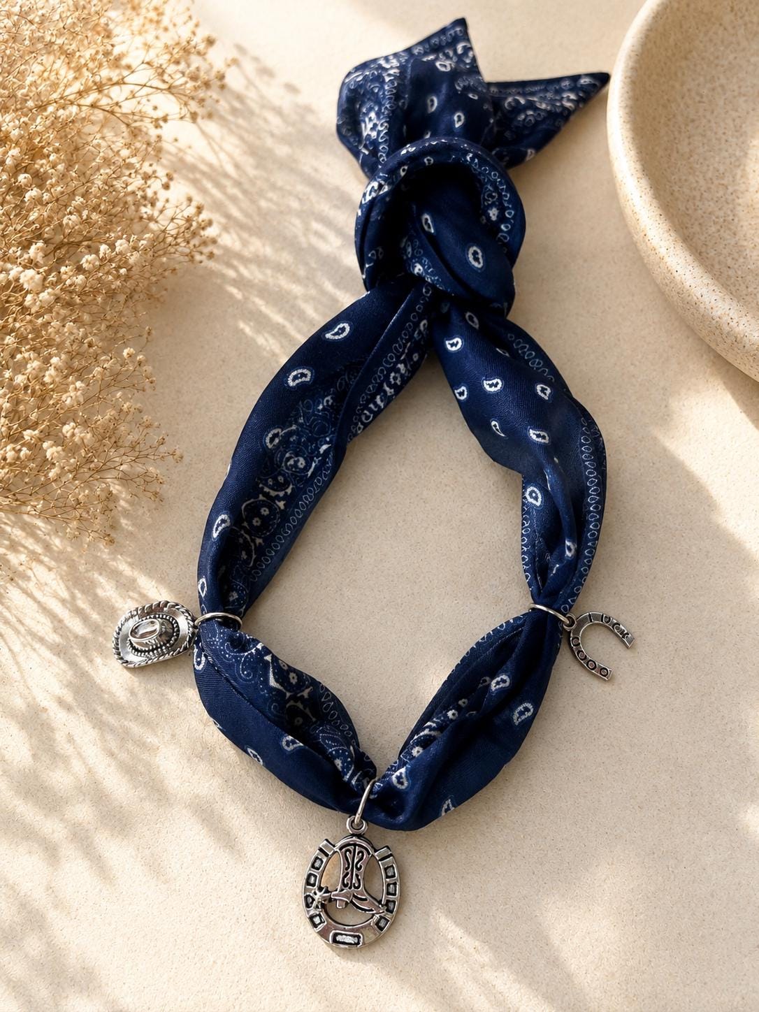 Custom Bandana Necklace, Western Charm Necklace, Build Your Own Cowgirl Jewelry, Personalized Rodeo Necklace, Country Concert Jewelry